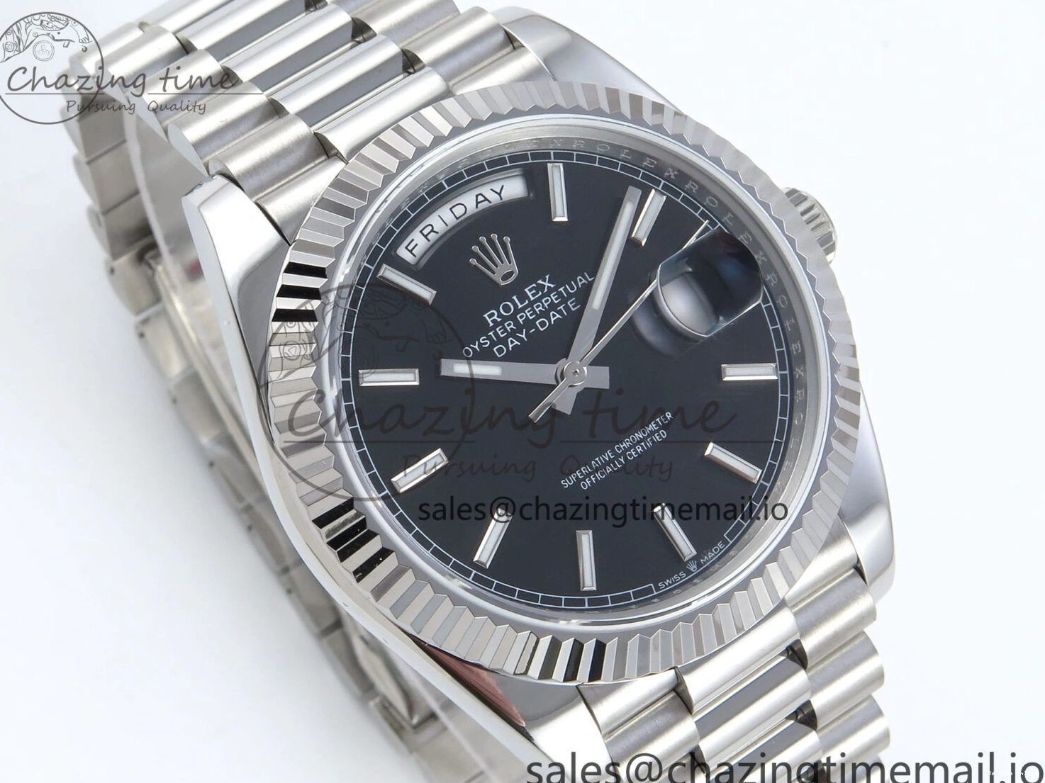 0126 Day Date 128239 36mm SS KF 1:1 Best Edition Black Dial Stick Marker On President Bracelet A2836 (Gain Weight) ZipUp 640